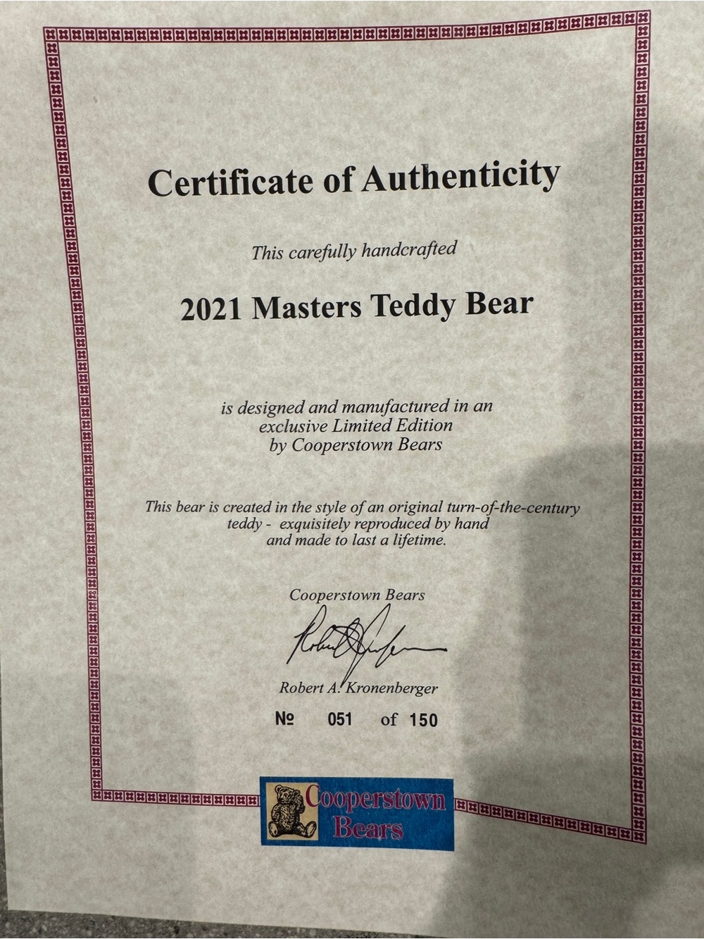 Masters Limited Edition Teddy Bear 2021 51/150 - Picture 5 of 5